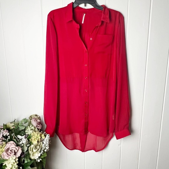 Free People The Best of Both Worlds Women's Red Blouse - size L - Picture 3 of 12